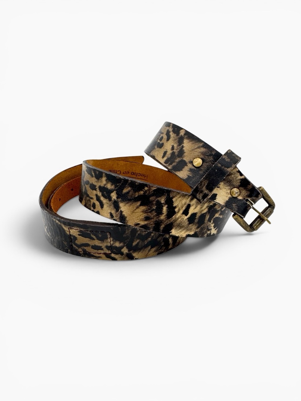 00s Perry Ellis Leopard Print Leather Concealed Prong Buckle Belt Small